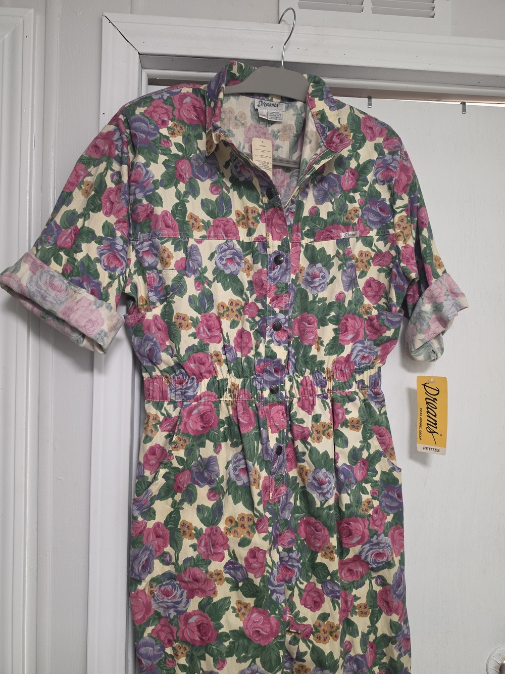 80's NWT 100% Cotton VTG Floral Jumpsuit Sz L - Picture 2 of 16